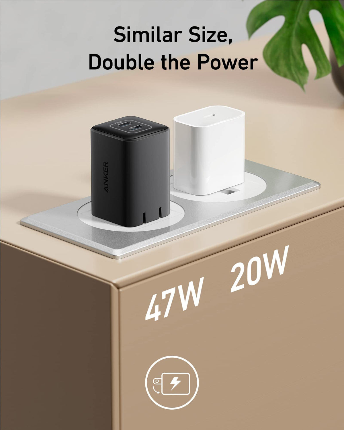 Anker 523 Nano 3 47W USB-C charger in black with compact design and folding prongs for fast charging.