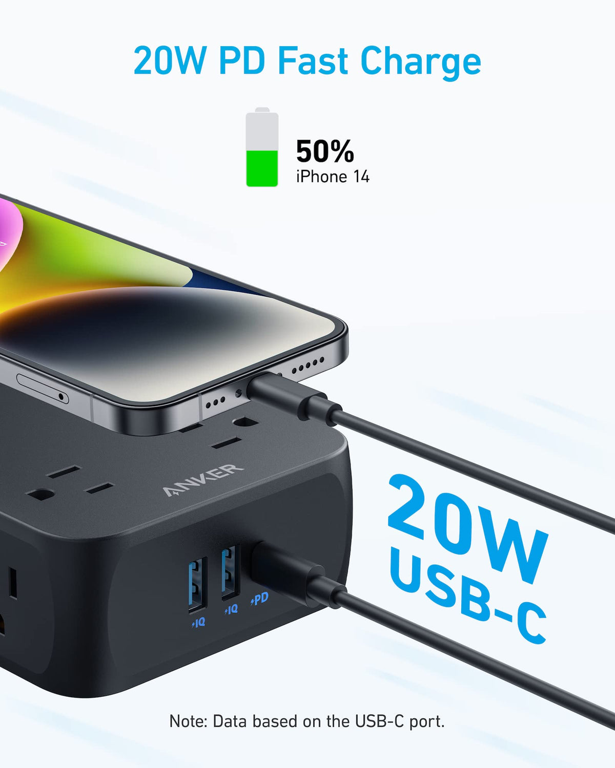 Black Anker 341 USB charging power strip with multiple outlets and USB ports, designed for convenient electronic device charging.