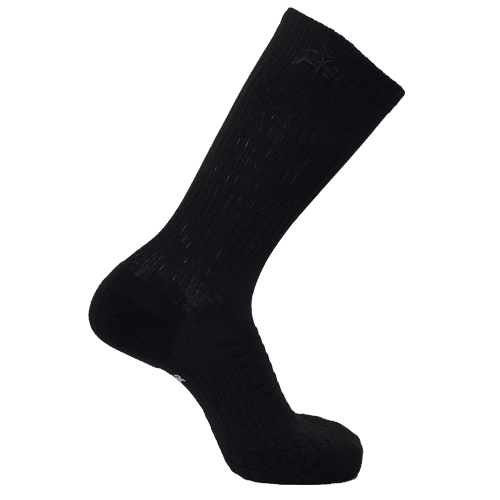 Black AMP Crew Compression Socks by iReliev featuring a crew length design and snug fit for improved circulation.