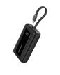 Black Anker Zolo Power Bank with 10,000mAh capacity, 30W output, and built-in 5.4-inch USB-C cable for portable charging.