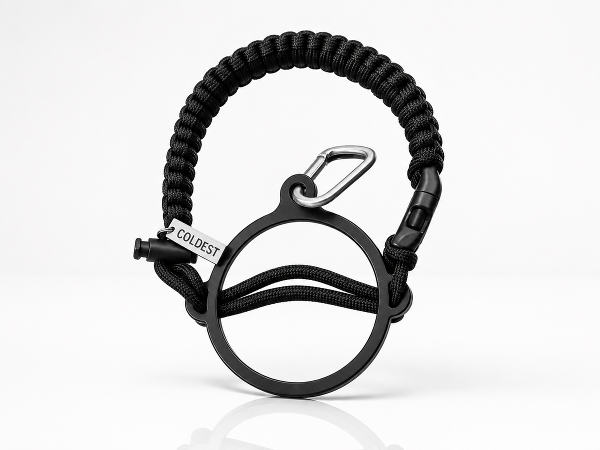 Black Coldest Paracord Handle accessory with white background, showcasing durable paracord grip for outdoor gear or tools.