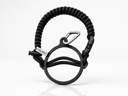 Black Coldest Paracord Handle accessory with white background, showcasing durable paracord grip for outdoor gear or tools.