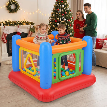 Colorful inflatable bounce house for kids with transparent side walls, perfect for active indoor or outdoor play by GBruno Store.