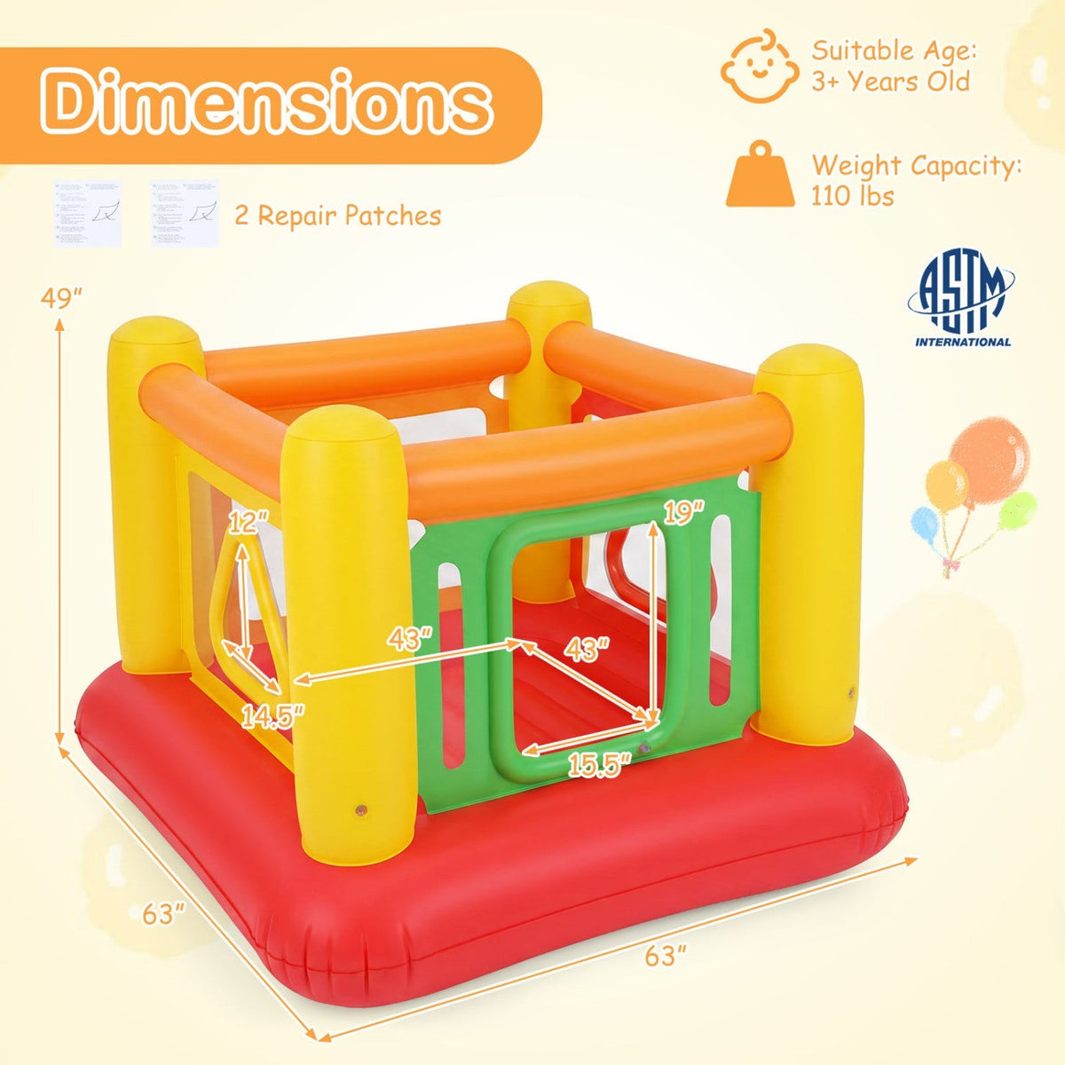 Colorful inflatable bounce house for kids with transparent side walls, suitable for indoor and outdoor play by GBruno Store.