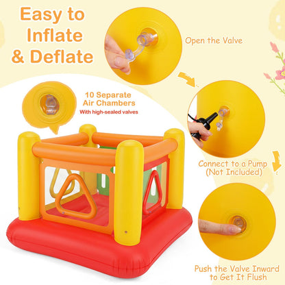 Colorful inflatable bounce house for kids with transparent side walls, designed for outdoor fun by GBruno Store.