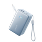 Blue Anker Nano 10K 45W power bank with built-in retractable USB-C cable, compact portable charging device.