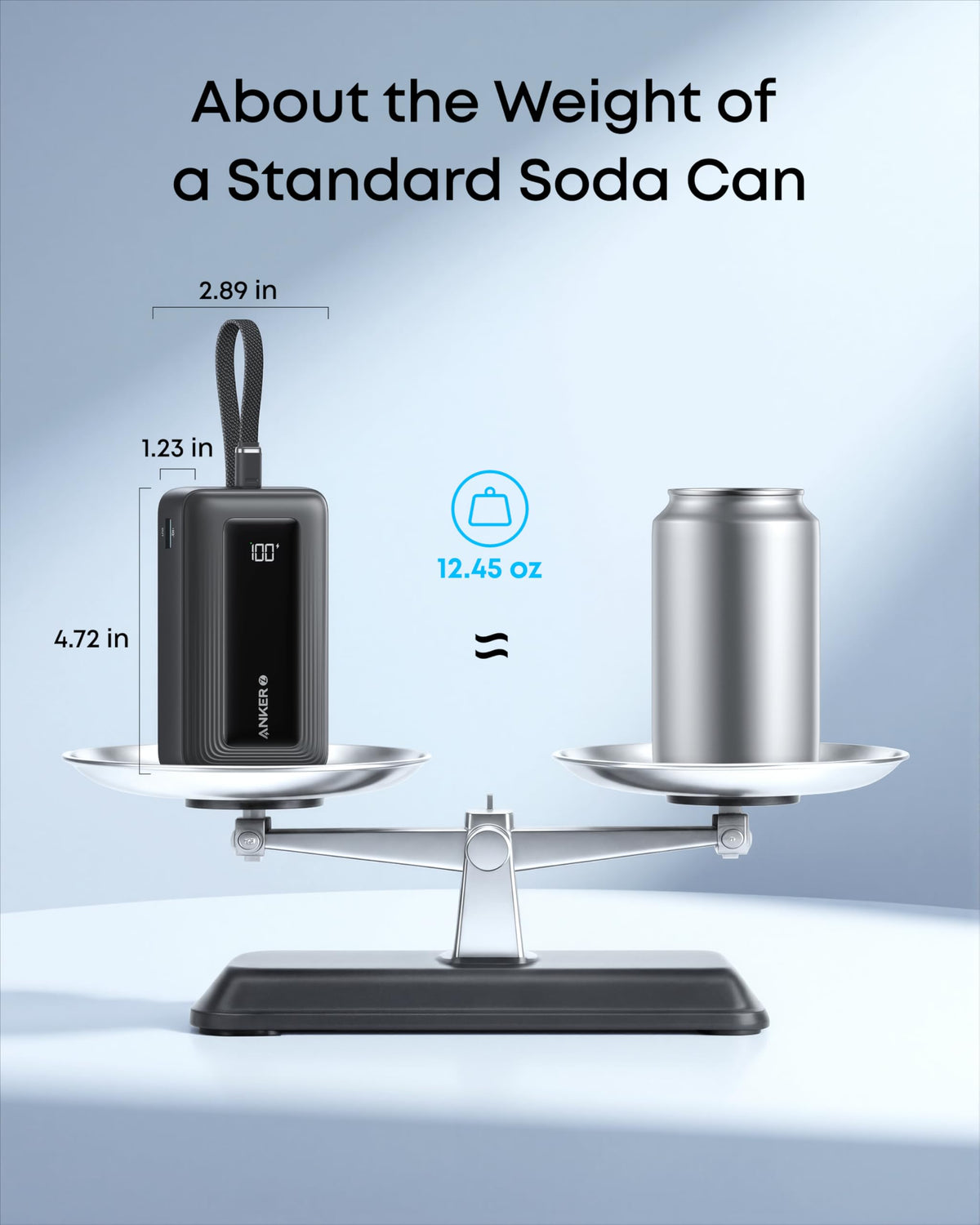 Blue Anker Zolo Power Bank with 10,000mAh capacity and built-in 30W USB-C cable on a plain background.