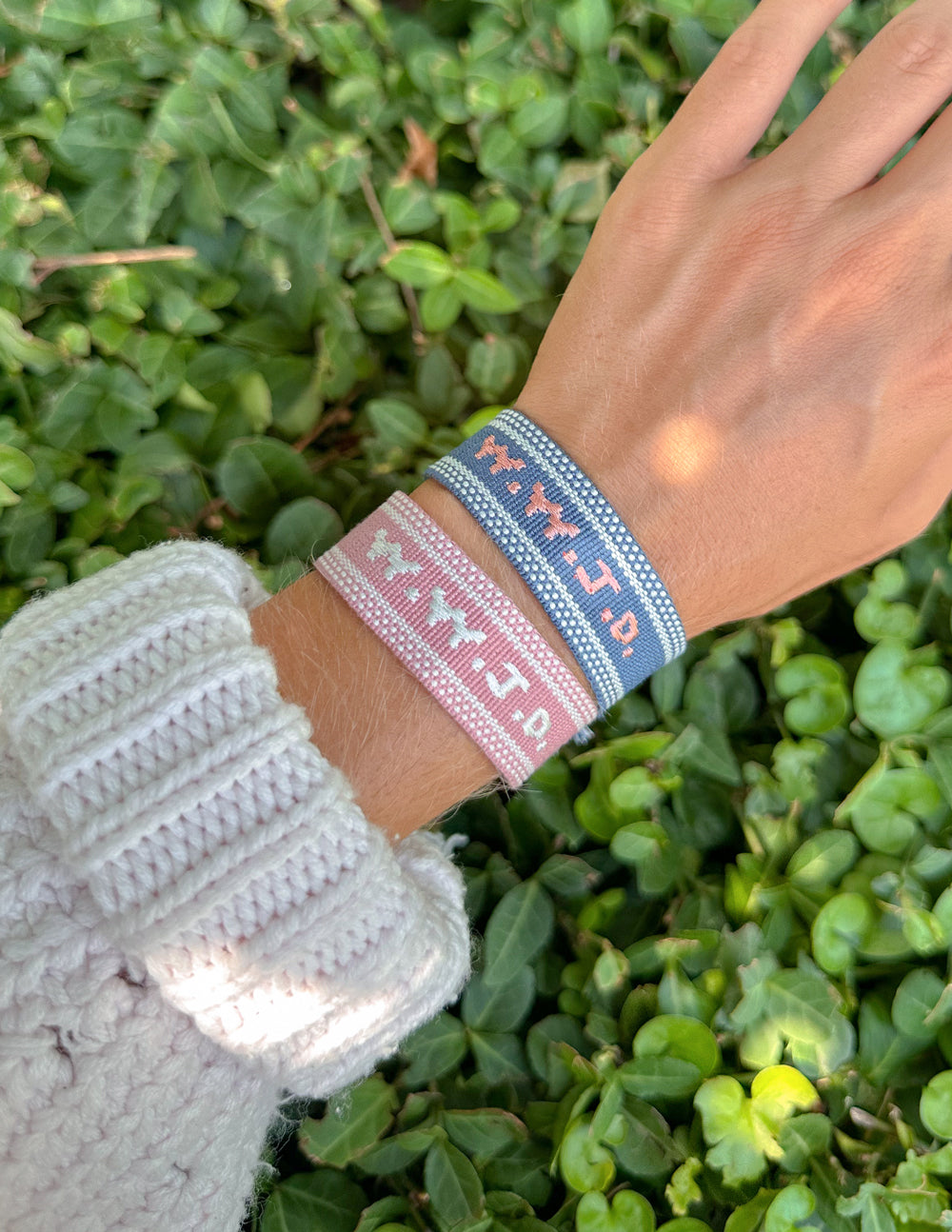 Blue WWJD embroidered bracelet wristband by Elevated Faith featuring Christian faith-inspired design and durable fabric material.