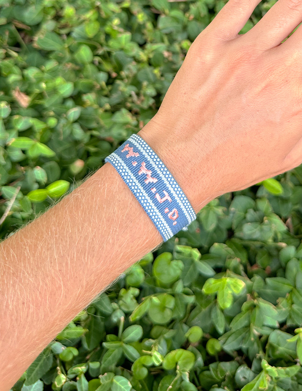 Blue WWJD embroidered wristband bracelet by Elevated Faith featuring inspirational faith-themed design.