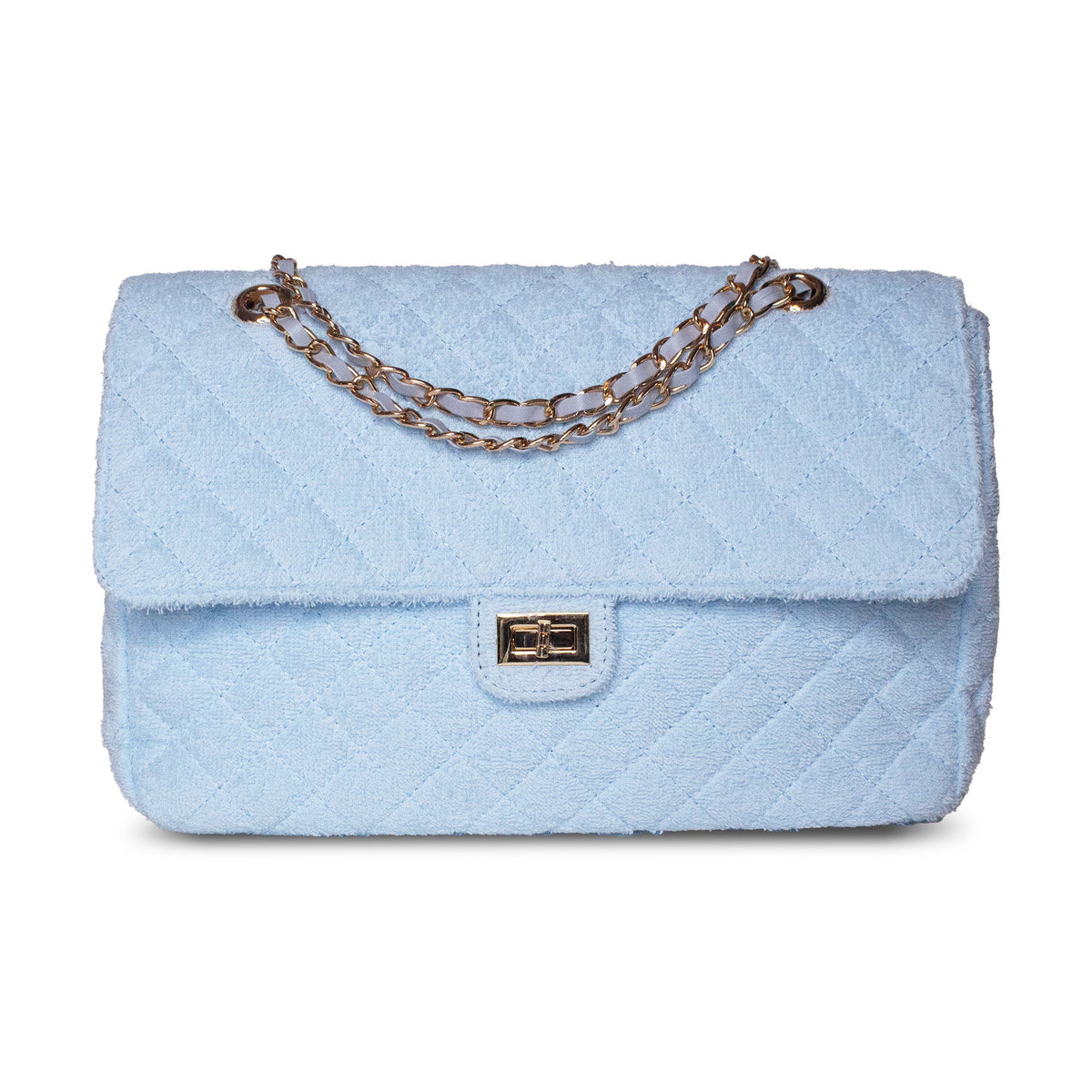 Beach Haus medium shoreline flap in powder blue with a face design, showcasing the stylish, casual accessory.