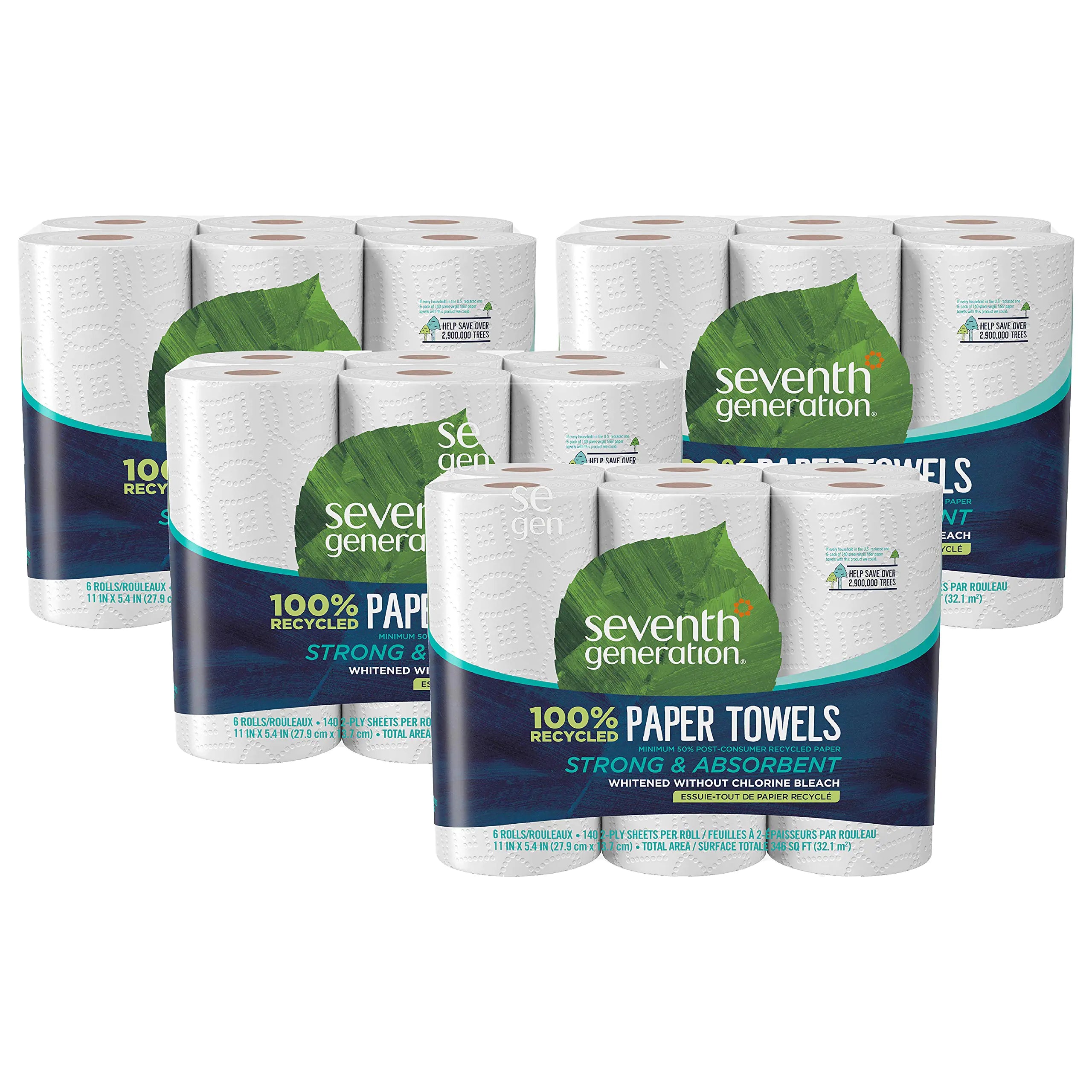 Seventh Generation Paper Towels 100% Recycled Paper 2-Ply 6-Count (Pack of 4)