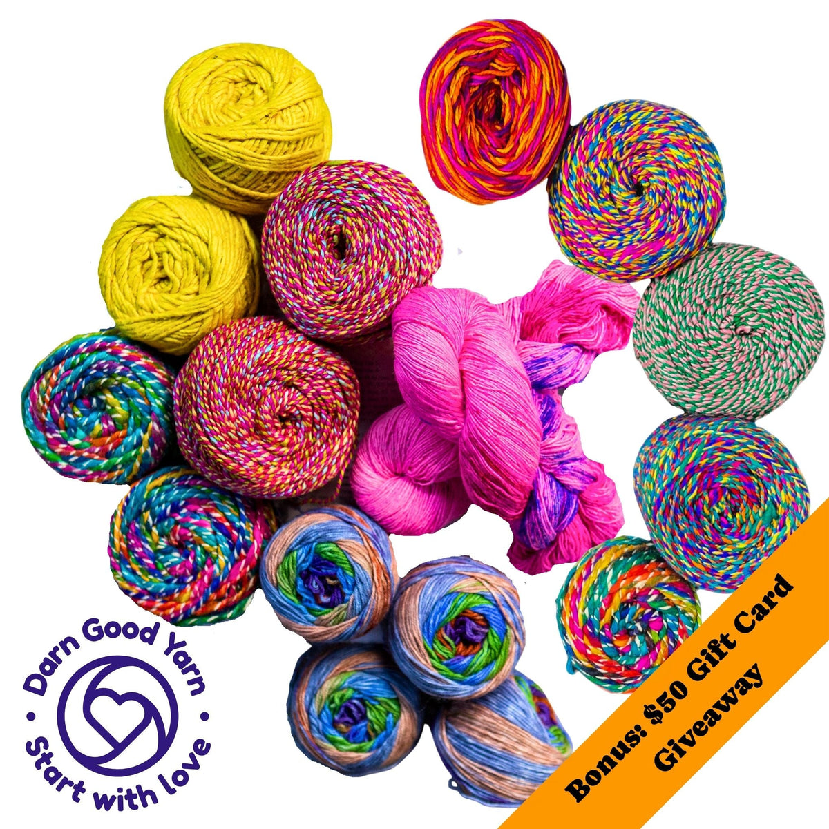 Colorful recycled sari silk yarn bundle from Darn Good Yarn with vibrant golden and warm tones, perfect for knitting or weaving projects.