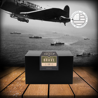 Bag of Brave Breakfast Blend coffee from America Supply Company LLC, featuring a colorful label with coffee branding and design.