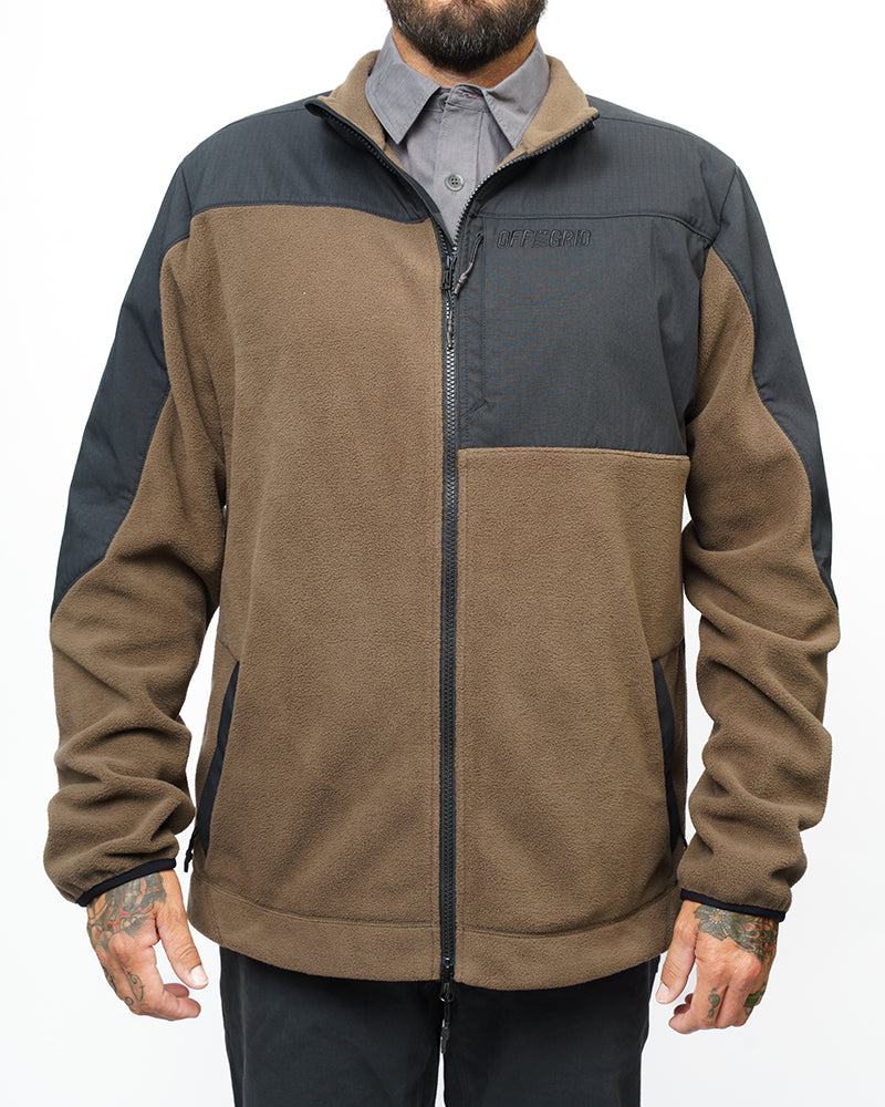 Off The Grid Surplus Bruin Fleece Zip-Up in Major Brown, cozy fleece jacket with a front zipper and soft texture.
