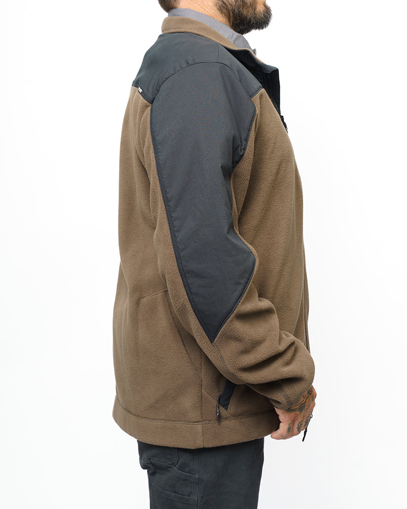 Off The Grid Surplus Bruin Fleece Zip Up in Major Brown, a cozy fleece jacket with a full front zipper and relaxed fit.