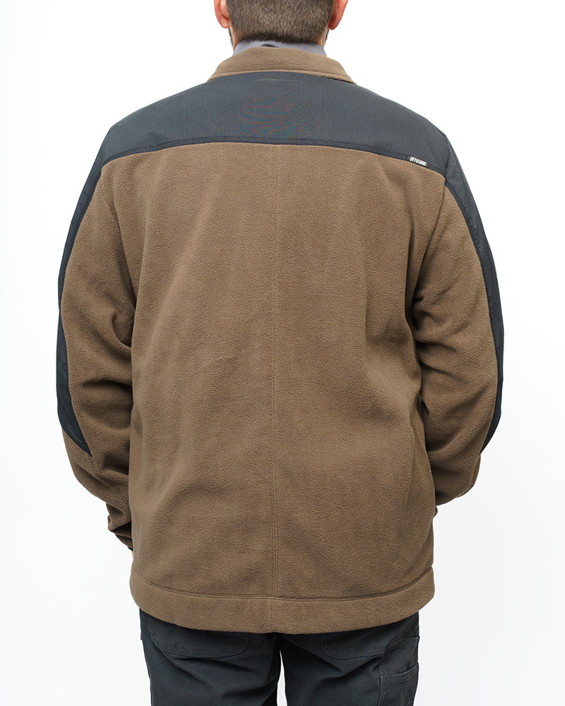 Off The Grid Surplus Bruin fleece zip-up jacket in major brown, showing the soft fleece fabric and front zipper detail.