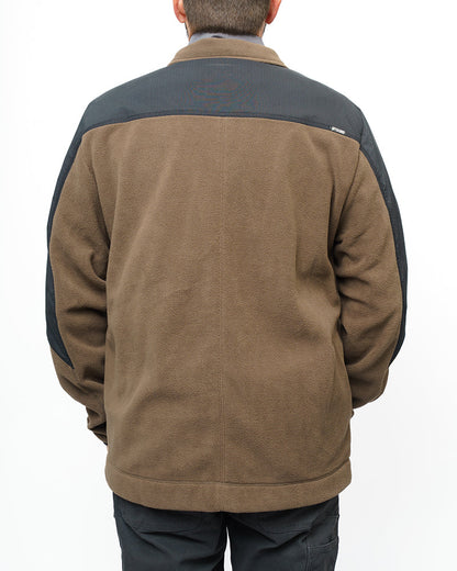 Off The Grid Surplus Bruin fleece zip-up jacket in major brown, showing the soft fleece fabric and front zipper detail.