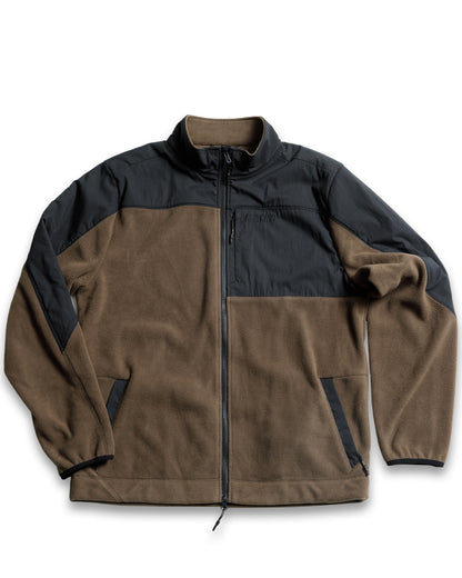 Off The Grid Surplus Bruin Fleece Zip Up in Major Brown, cozy fleece jacket with front zipper and collar, casual outdoor style