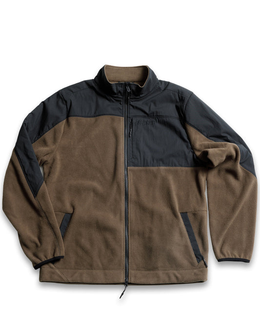 Off The Grid Surplus Bruin Fleece Zip Up in Major Brown, cozy fleece jacket with front zipper and collar, casual outdoor style