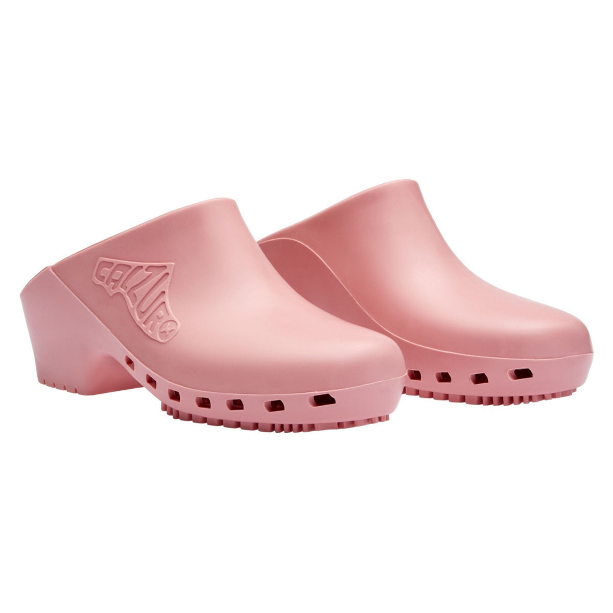 Calzuro Classic clogs in Bubblegum color, without holes, featuring a comfortable slip-on design and durable material for healthcare use.