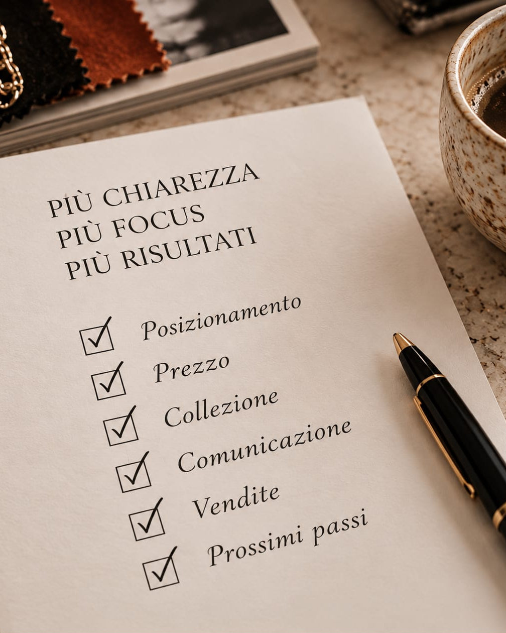 Business Clinic consultancy service by Claudia De Rosa Jewelry, showing a professional consultation scene with jewelry accessories.