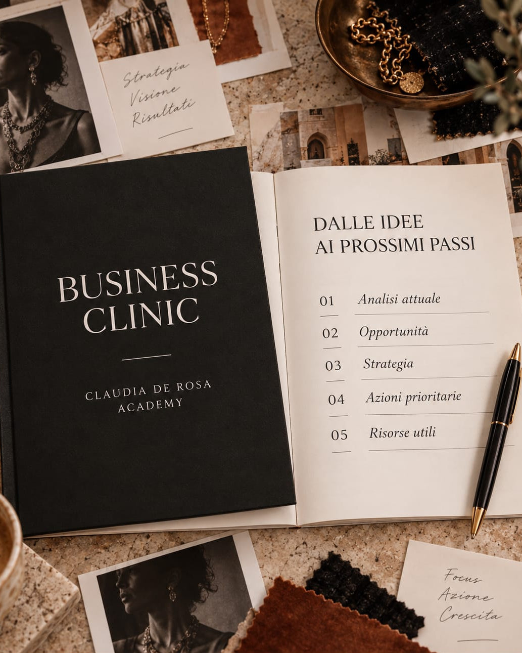 Business Clinic consultation with Claudia De Rosa Jewelry, showing a professional setting with jewelry pieces and consultation materials.