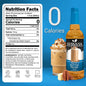 Bottle of Syruvia sugar-free butter pecan syrup with a label featuring pecan nuts and a caramel-colored liquid.