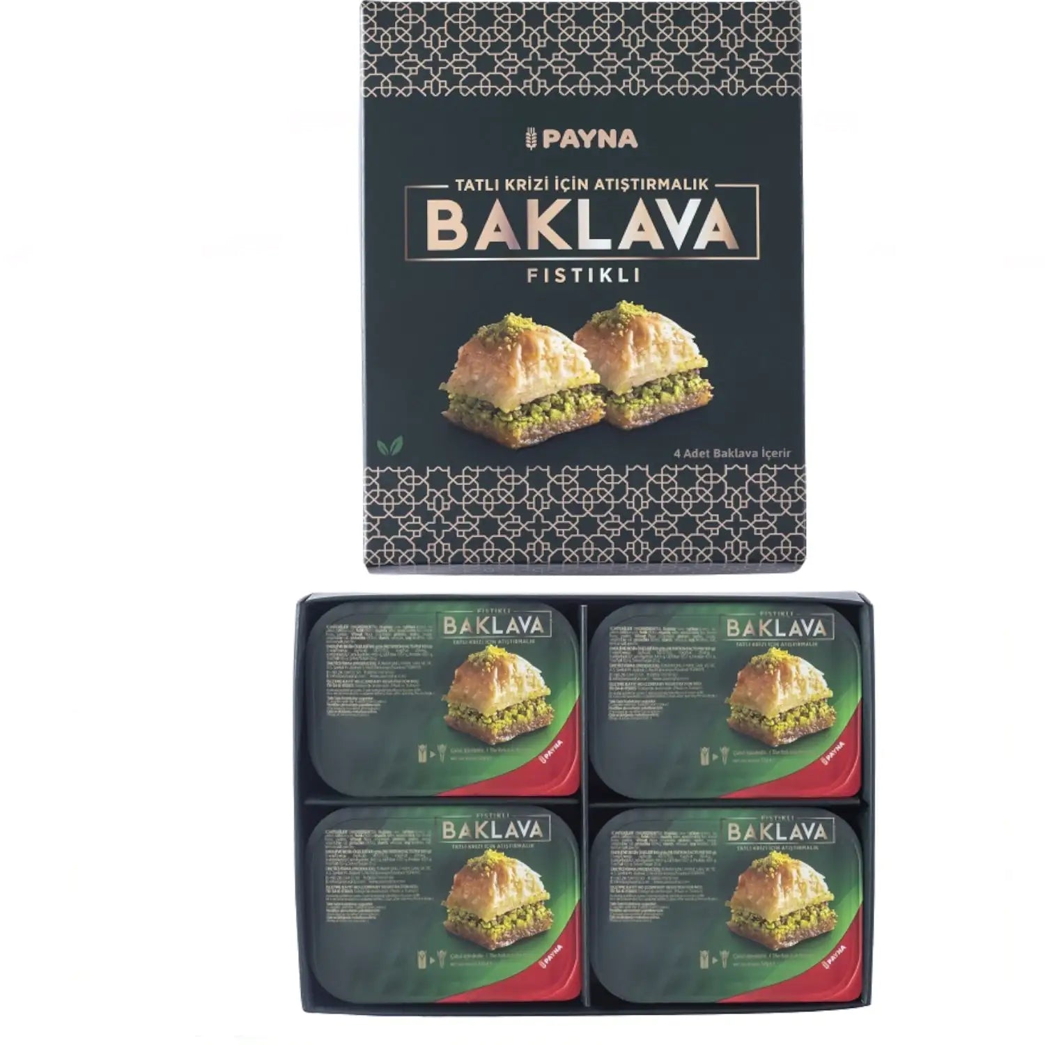 Payna Pistachio Baklava 4-pack box.
