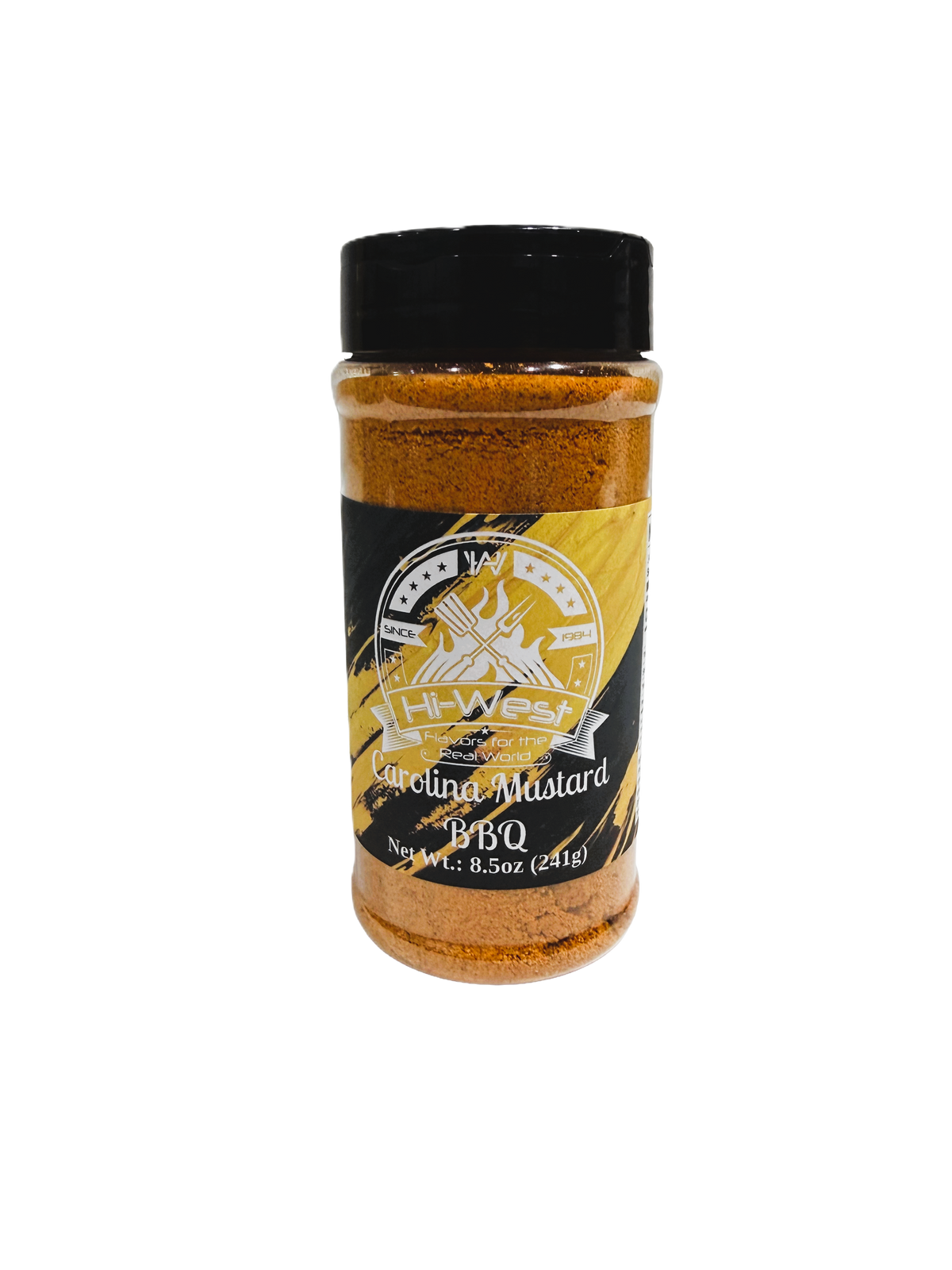 Hi-West Carolina Mustard BBQ seasoning packet from Hi-West Foods, Inc., showing the colorful label and product packaging.