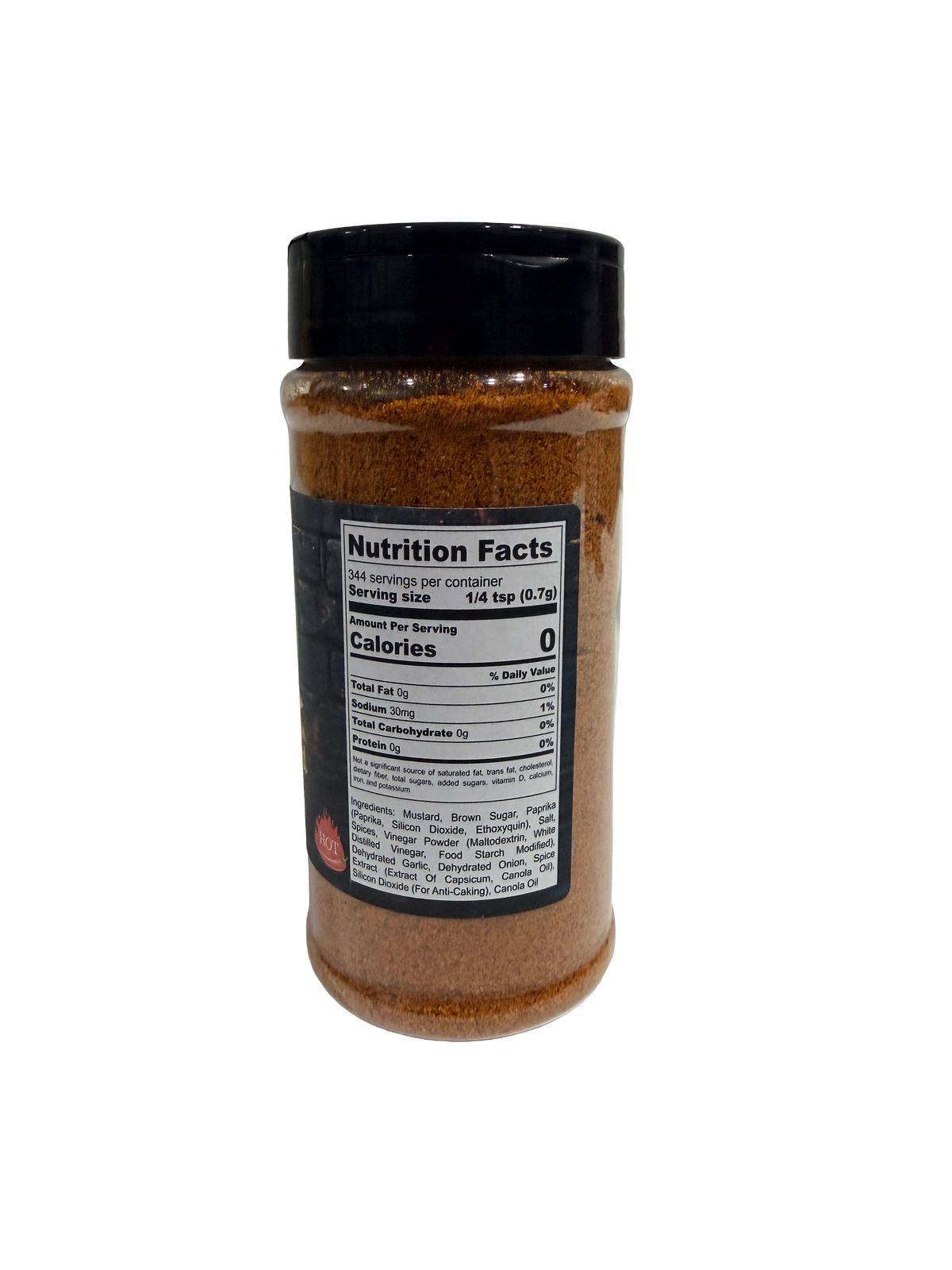 Hi-West Carolina Mustard BBQ Blaze seasoning jar, spicy mustard barbecue rub with vibrant label and seasoning granules visible.