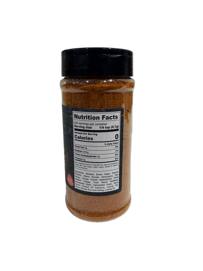 Hi-West Carolina Mustard BBQ Blaze seasoning jar, spicy mustard barbecue rub with vibrant label and seasoning granules visible.
