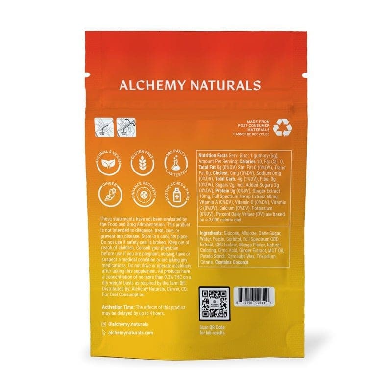 Hemp-derived CBD gummies with CBG from Alchemy Naturals, offering soothing relief for pain and chronic discomfort.