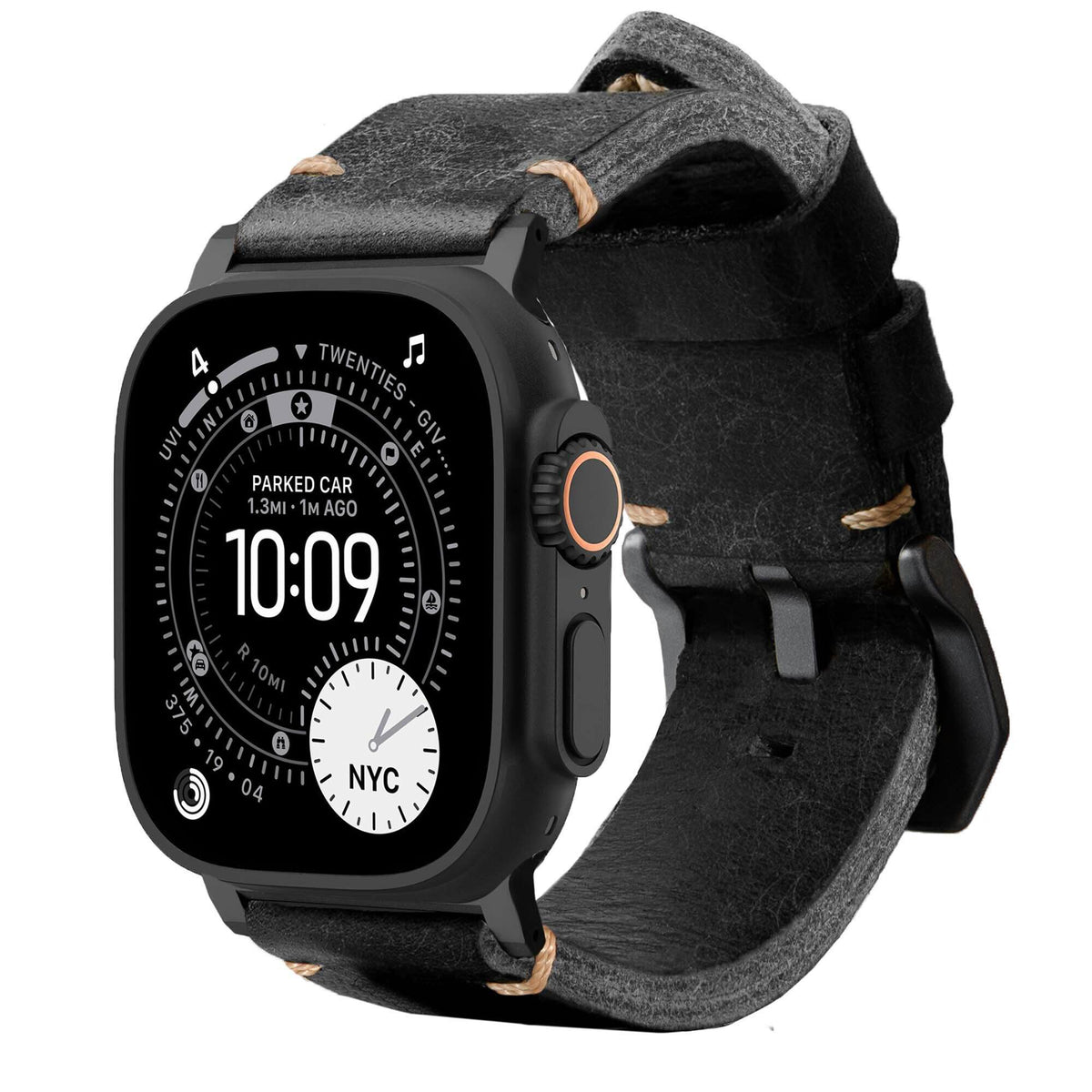 Robust Leather Strap R01 in black, featuring a sleek design with durable stitching and smooth leather finish.