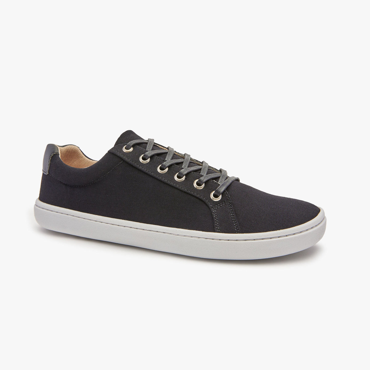 Black men's Origo Shoes Everyday Sneaker Gen 3 in cotton canvas, barefoot style, designed for comfortable casual wear.