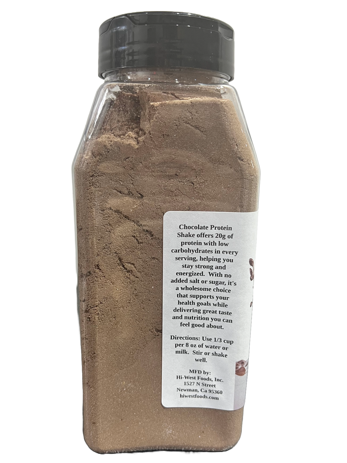 Creamy Hi-West Chocolate Protein Shake in a glass with a straw, showcasing the rich chocolate flavor and smooth texture.