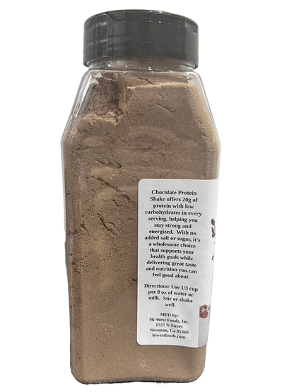 Creamy Hi-West Chocolate Protein Shake in a glass with a straw, showcasing the rich chocolate flavor and smooth texture.