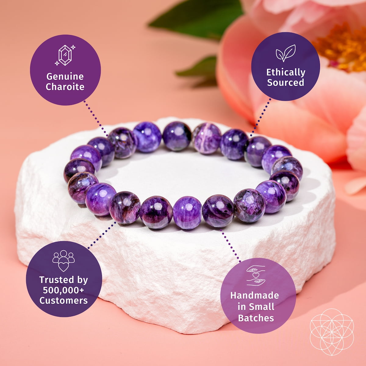 Unshakeable Intuition Siberian Charoite bracelet by Conscious Items featuring polished purple gemstone beads.
