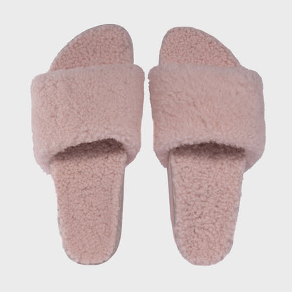 Fleks San Ysidro Slide in Peony color, top-down view showing comfortable slip-on design with wide straps and cushioned footbed.
