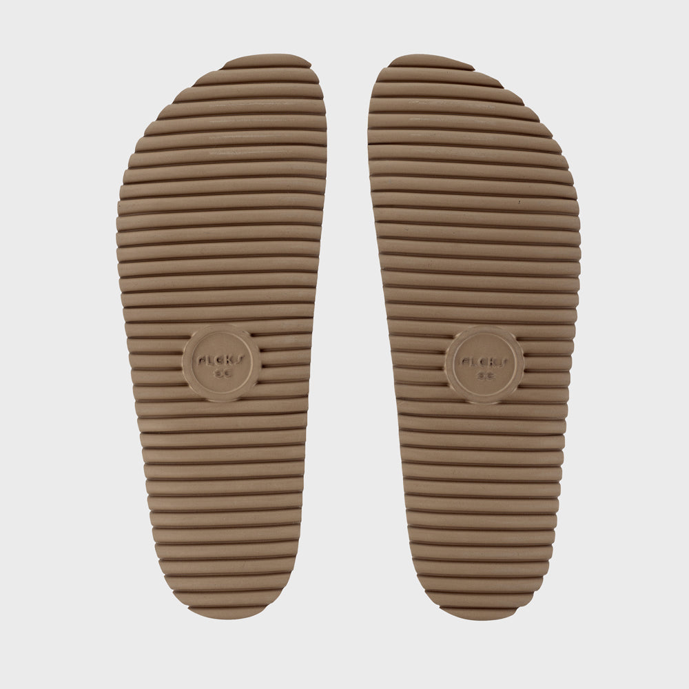 Fleks San Ysidro slide sandal with tan cushioned footbed and rubber outsole, featuring the Cito slide sandal design.
