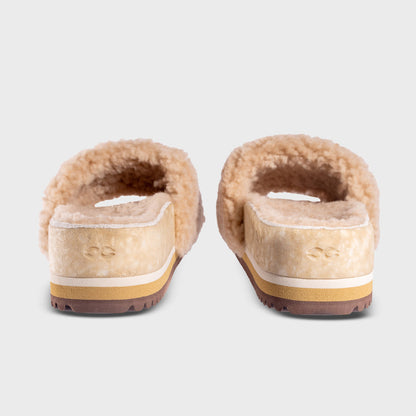Fleks Cito Slide Sand color, San Ysidro style slide sandal with adjustable straps and cushioned footbed, rear view.