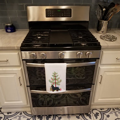 Set of two Christmas tree-themed kitchen towels featuring Shorkie dog design by Caroline's Treasures. Perfect for holiday decor.