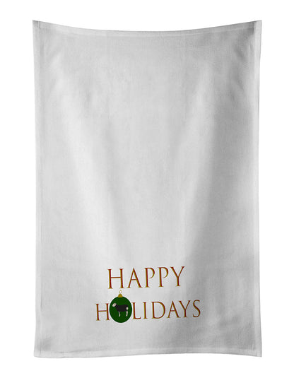 Set of two Caroline's Treasures Herwick Sheep Happy Holidays kitchen towels with festive sheep design.