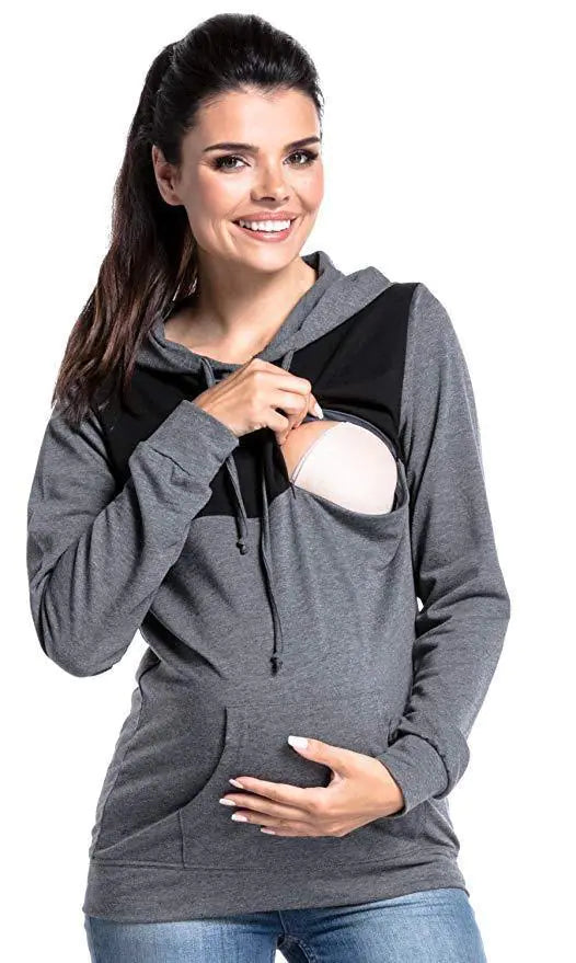 Hooded Colorblock Maternity Nursing Sweatshirt