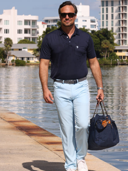 White Water Life Charleston Polo in various colors, close-up of fabric texture and collar detail.