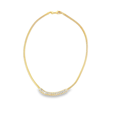 18k gold filled necklace with multicolor and clear zirconia stones, featuring a baguette design by MIA Jewelry.