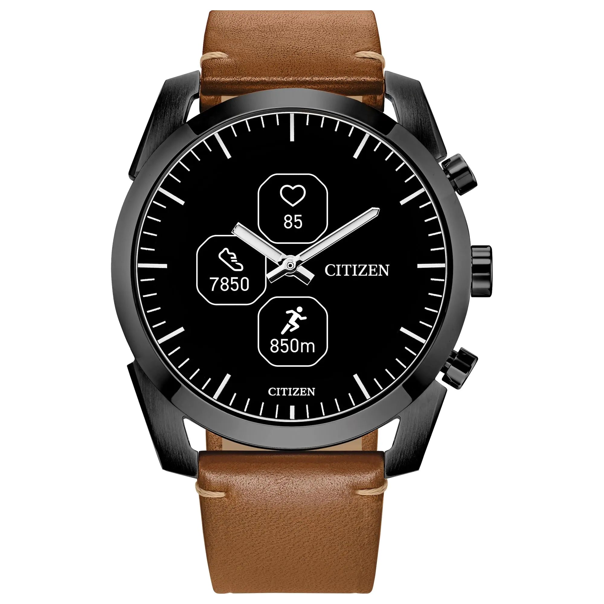 Citizen CZ Smart PQ2 42mm Hybrid Black and Brown Smartwatch with YouQ wellness app featuring IBM Watson® AI and NASA research Bluetooth HR Activity Tracker 18-day battery life