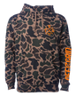 Off The Grid Surplus Crossed Up fleece hoodie in duck camo pattern, featuring a cozy, stylish design with crossed details.