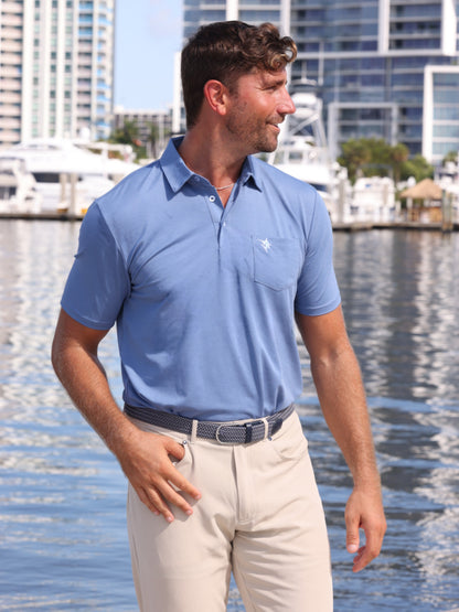 White Water Life Charleston Polo shirt in various colors, shown in a close-up image highlighting fabric and collar details.