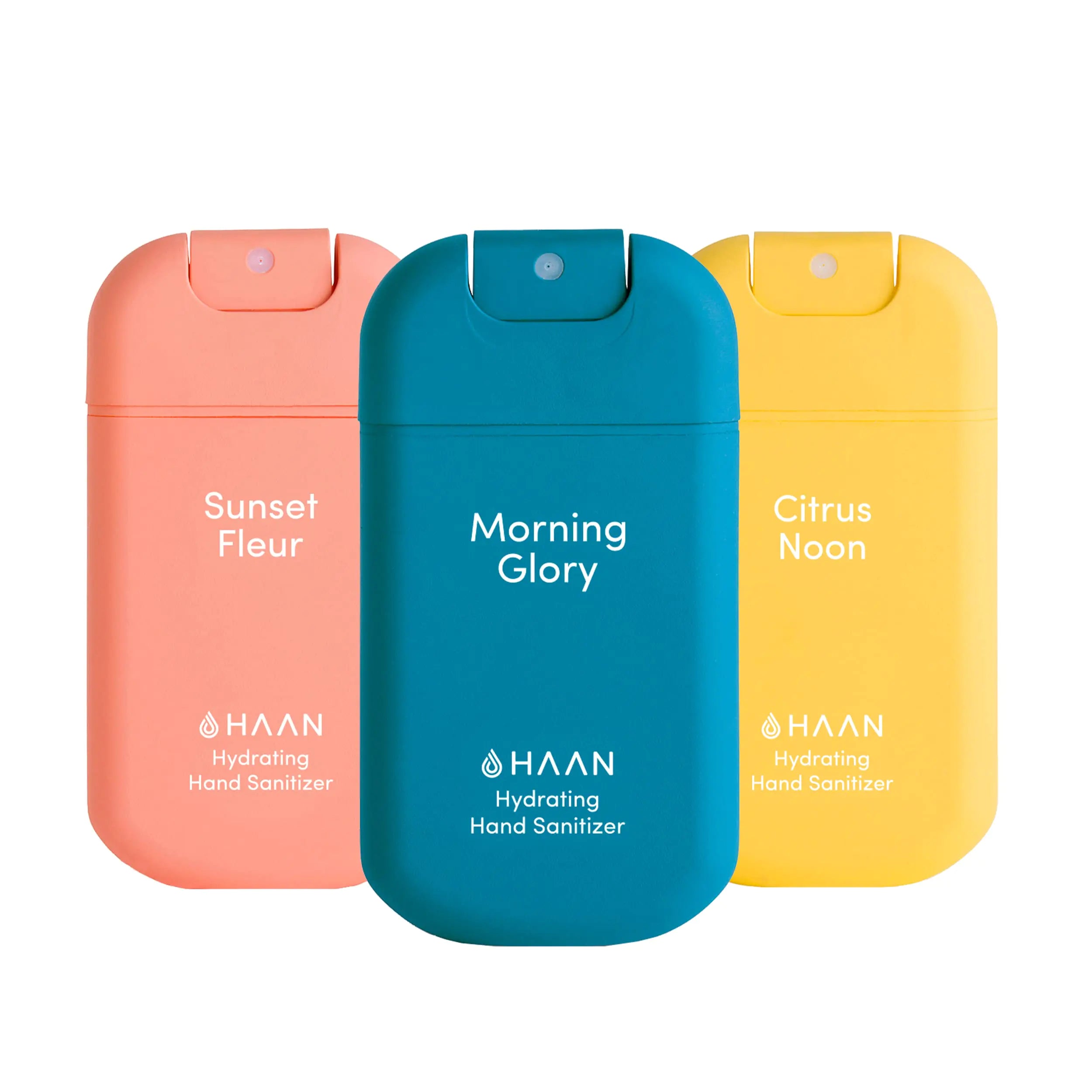 HAAN Hydrating Hand Sanitizer Spray with Aloe Vera (3 Pack) Cleanses Your Hands (Sunset Fleur Morning Glory Citrus Noon)