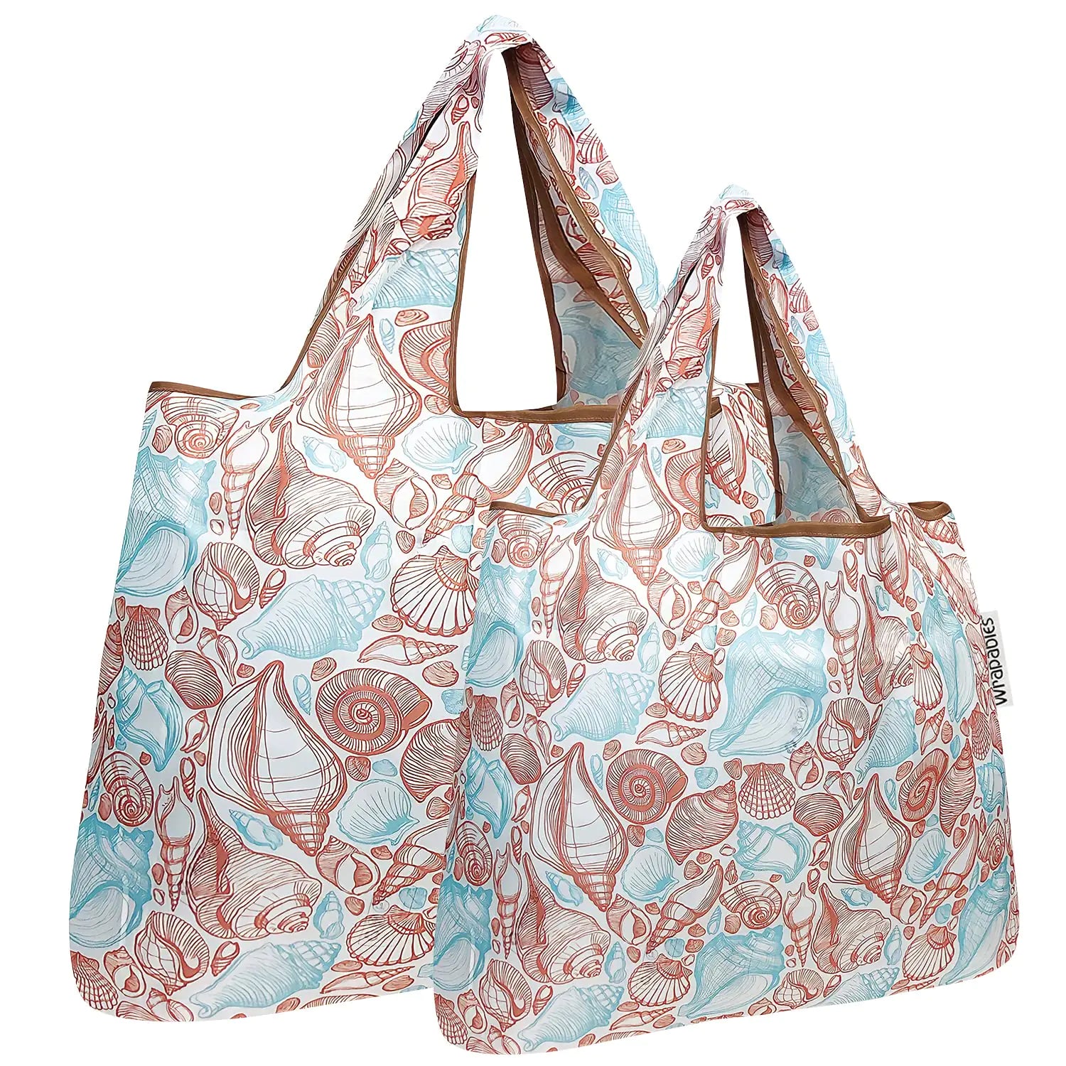 allydrew Large & Small Foldable Tote Nylon Reusable Grocery Bags Set of 2 Seashells